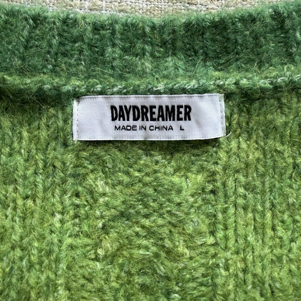 Daydreamer Ombre Cardigan in Green Jade Sz L Cable Knit Fuzzy Wool Blend Grunge - Picture 10 of 15